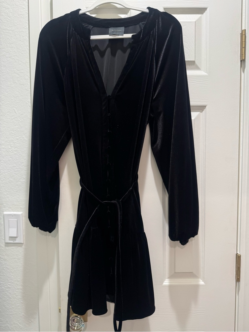 Alex Marie Black Velvet Button-Front Mini with Tie Waist